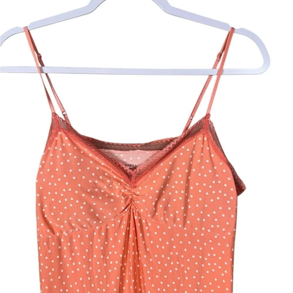 Womens Nightgown Slip Dress Large Fairy Polka Dots Peach
